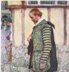 Shakespeare si toglie il cappello mentre sente il suono di una campana a morto, da My Magazine, pub.1922